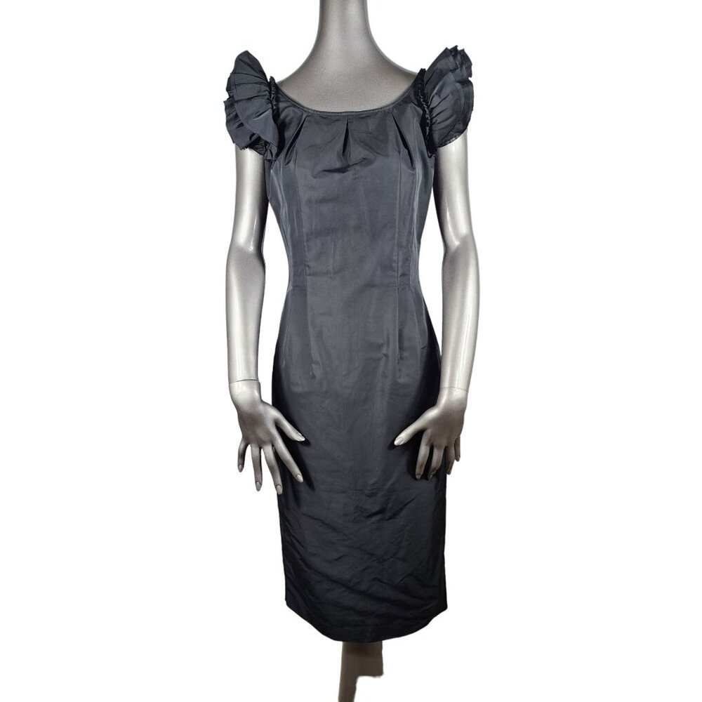 Thomas Wylde Black Dress Plunge Back Flutter Ruffle Sleeve 4